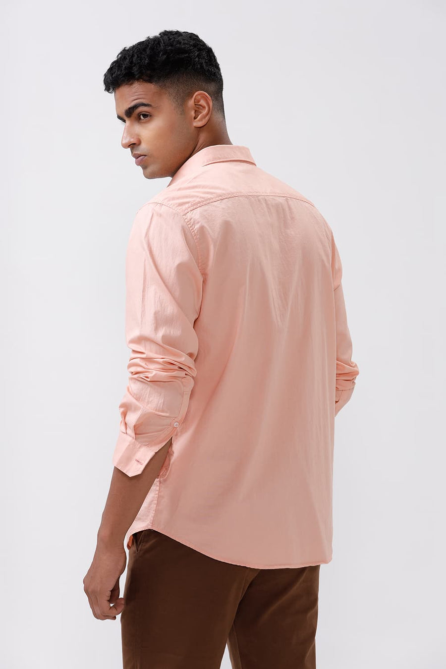 BASICS SLIM FIT PEACH MELBA COTTON OXFORD SHIRT