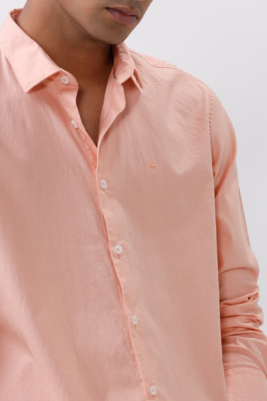 BASICS SLIM FIT PEACH MELBA COTTON OXFORD SHIRT
