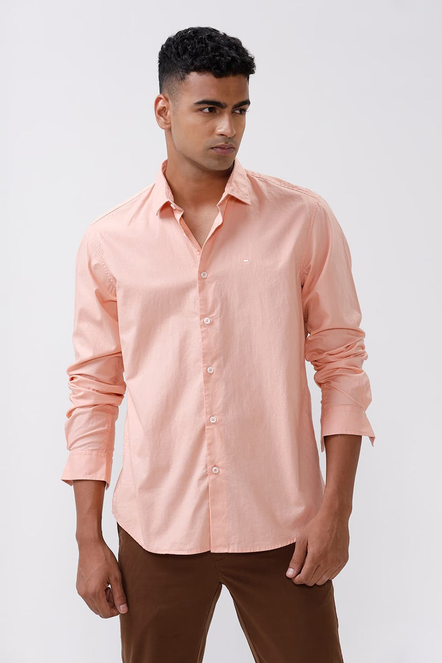 BASICS SLIM FIT PEACH MELBA COTTON OXFORD SHIRT