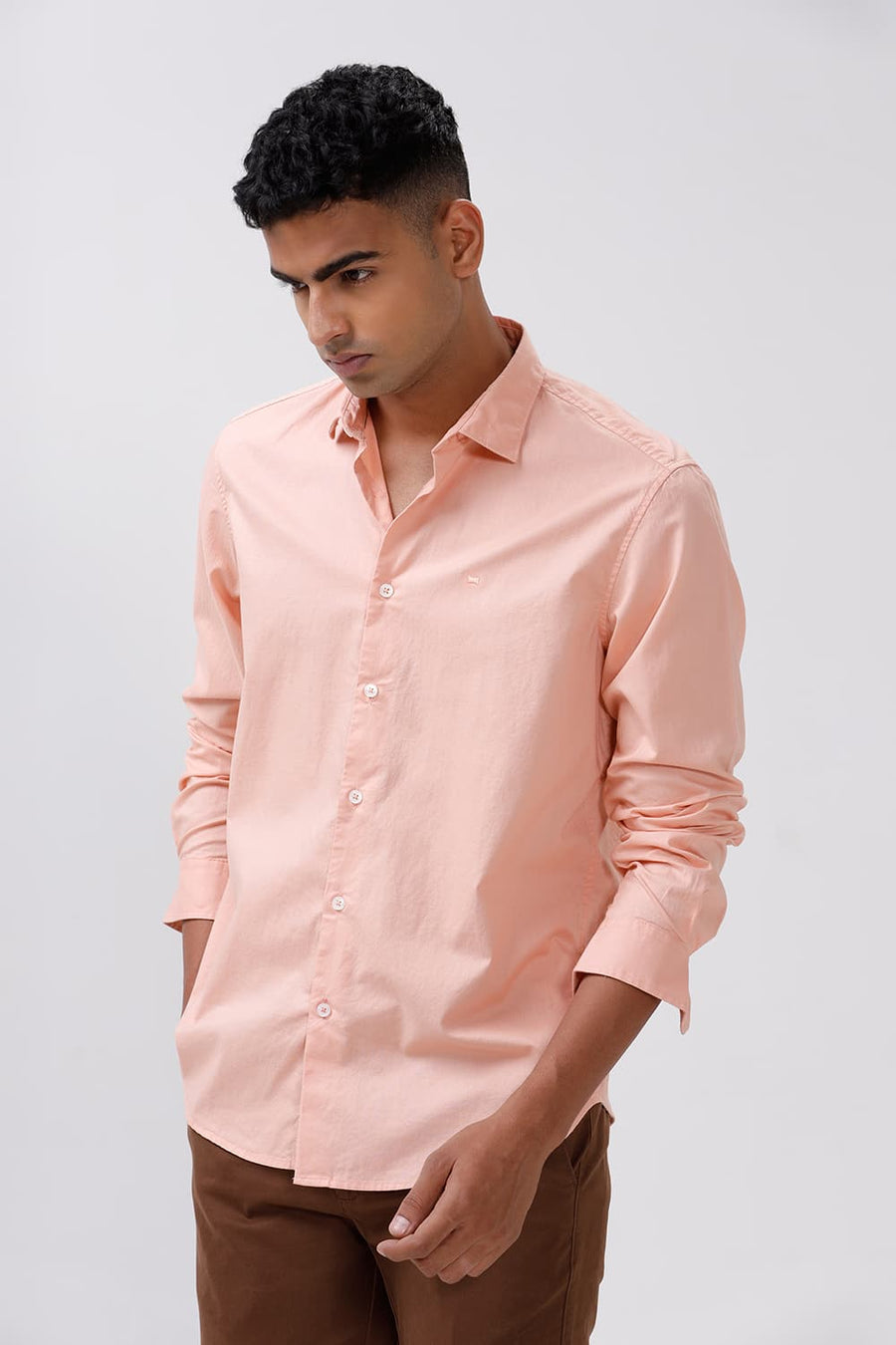 BASICS SLIM FIT PEACH MELBA COTTON OXFORD SHIRT
