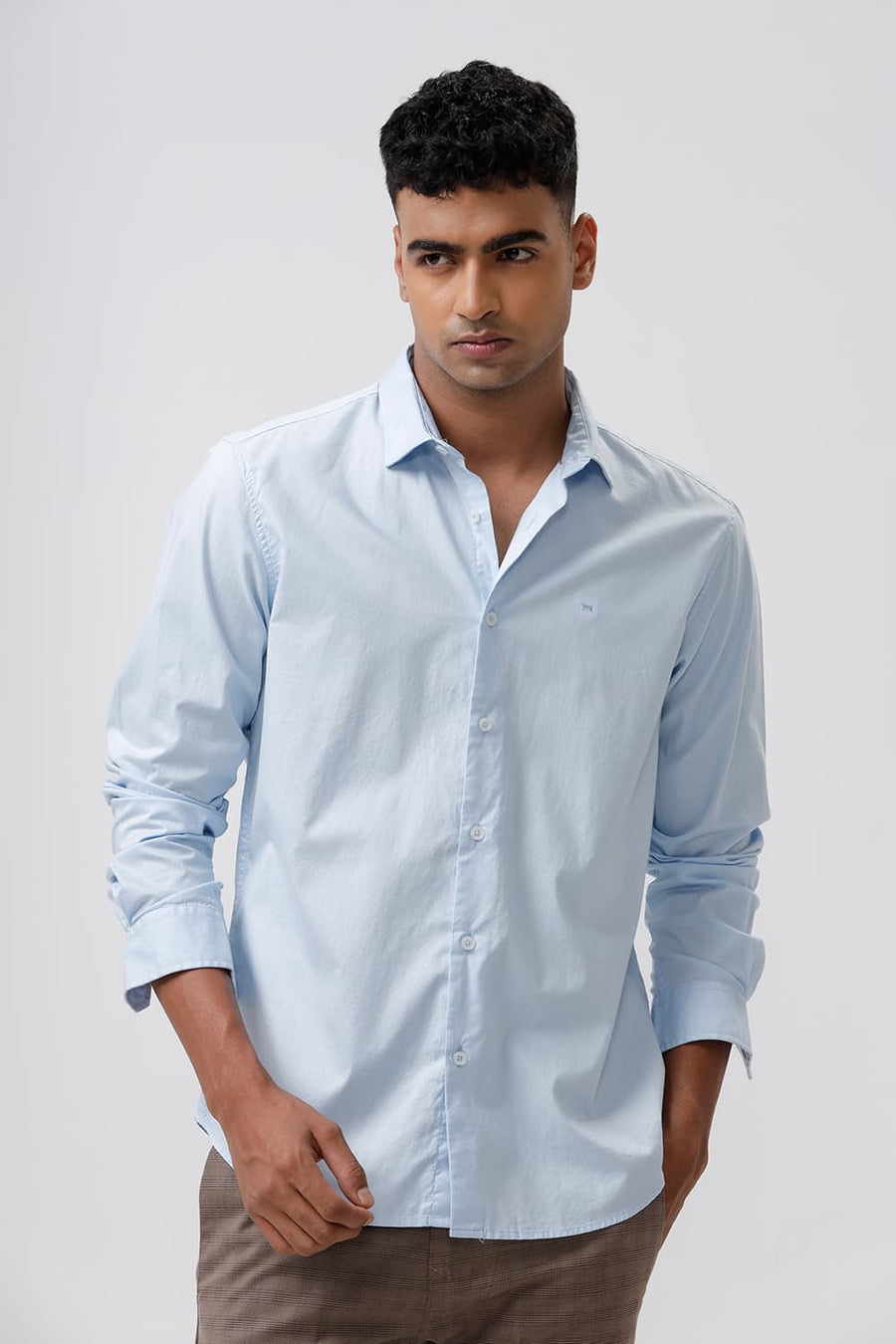 BASICS SLIM FIT SKYWAY BLUE COTTON OXFORD SHIRT