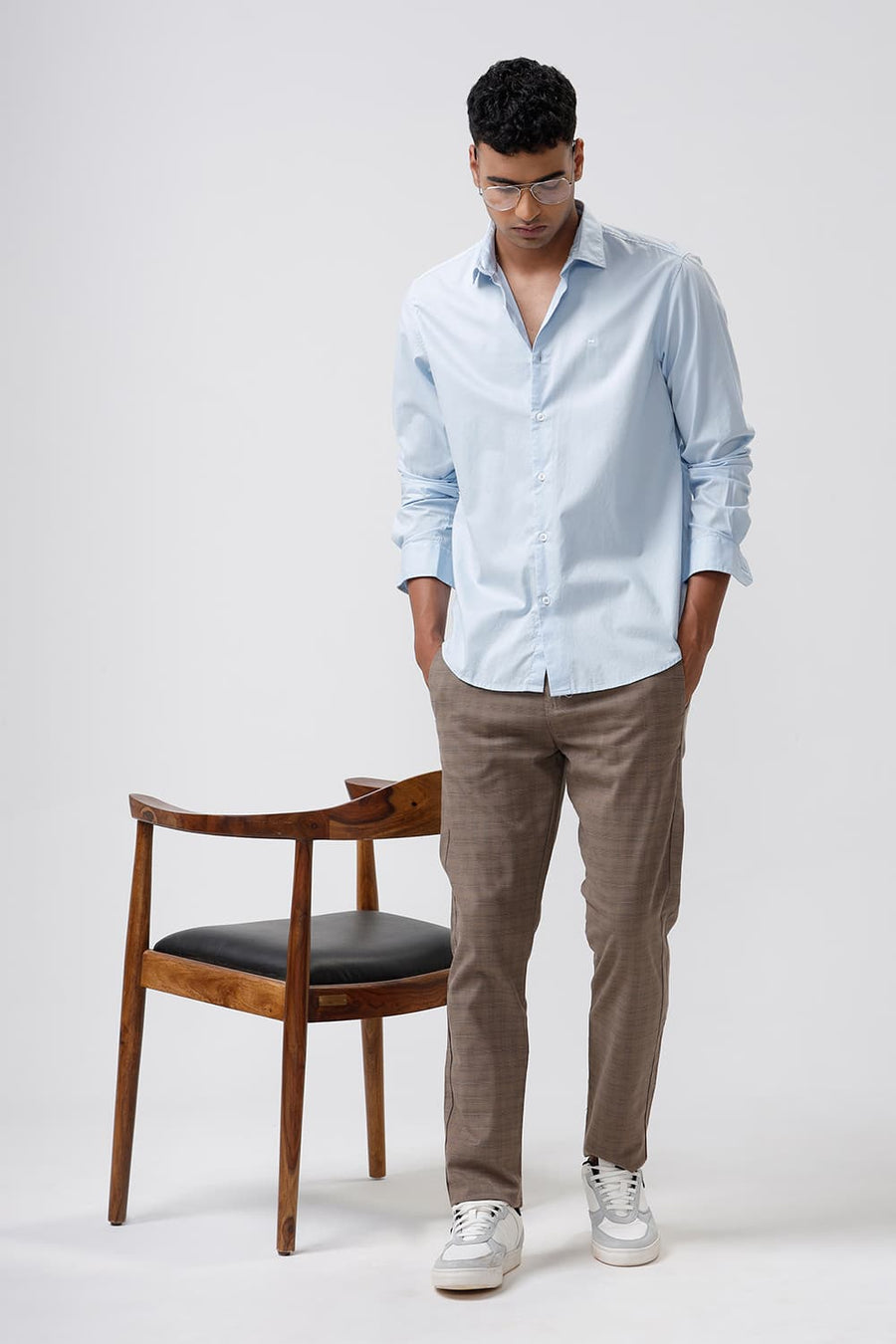 BASICS SLIM FIT SKYWAY BLUE COTTON OXFORD SHIRT