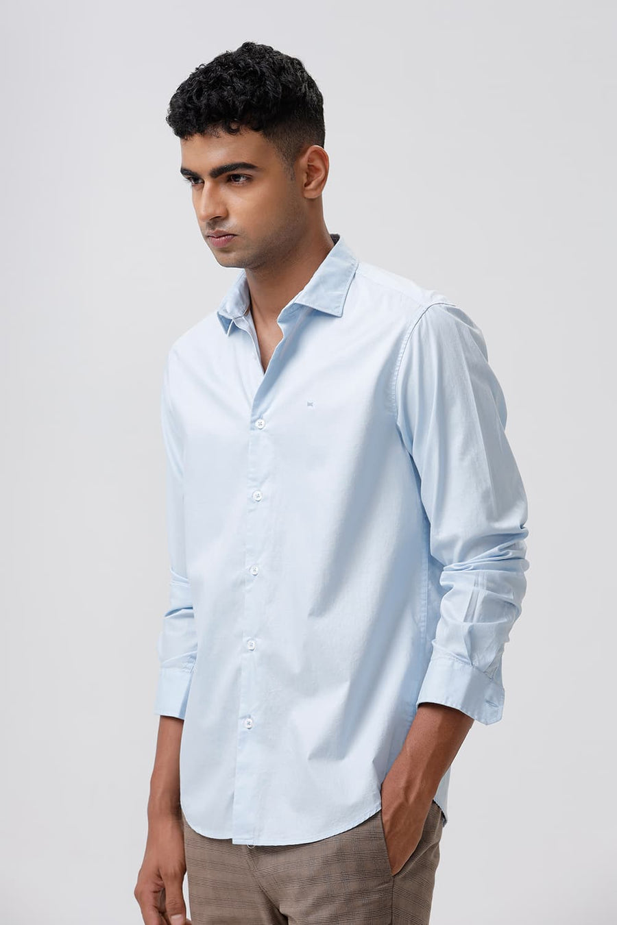 BASICS SLIM FIT SKYWAY BLUE COTTON OXFORD SHIRT