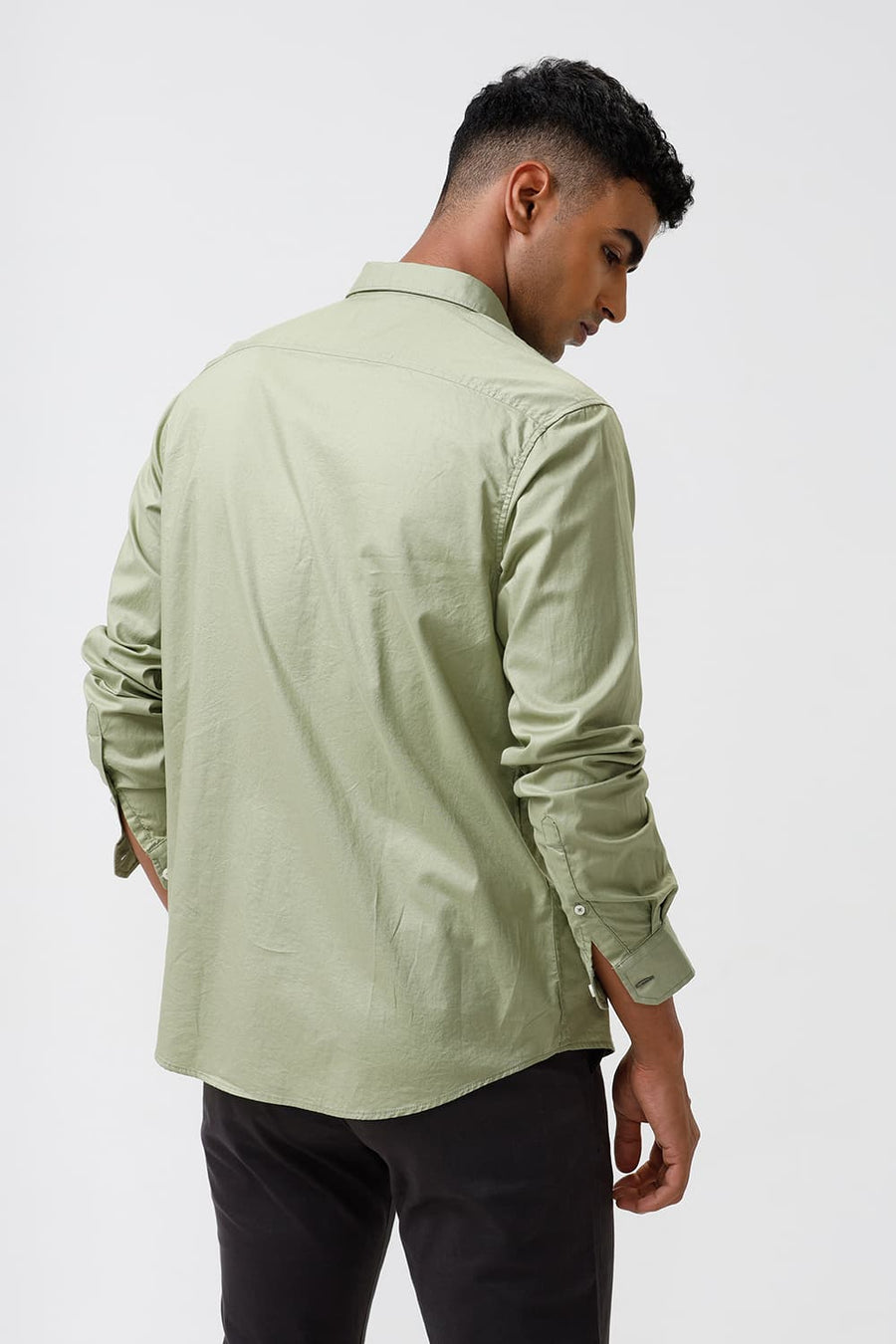 BASICS SLIM FIT SAGE GREEN COTTON OXFORD SHIRT