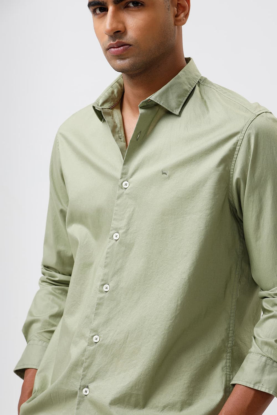BASICS SLIM FIT SAGE GREEN COTTON OXFORD SHIRT