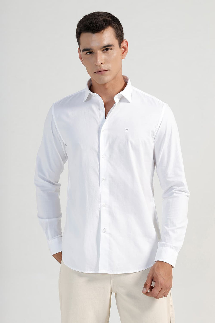 BASICS SLIM FIT BRILLIANT WHITE COTTON OXFORD SHIRT