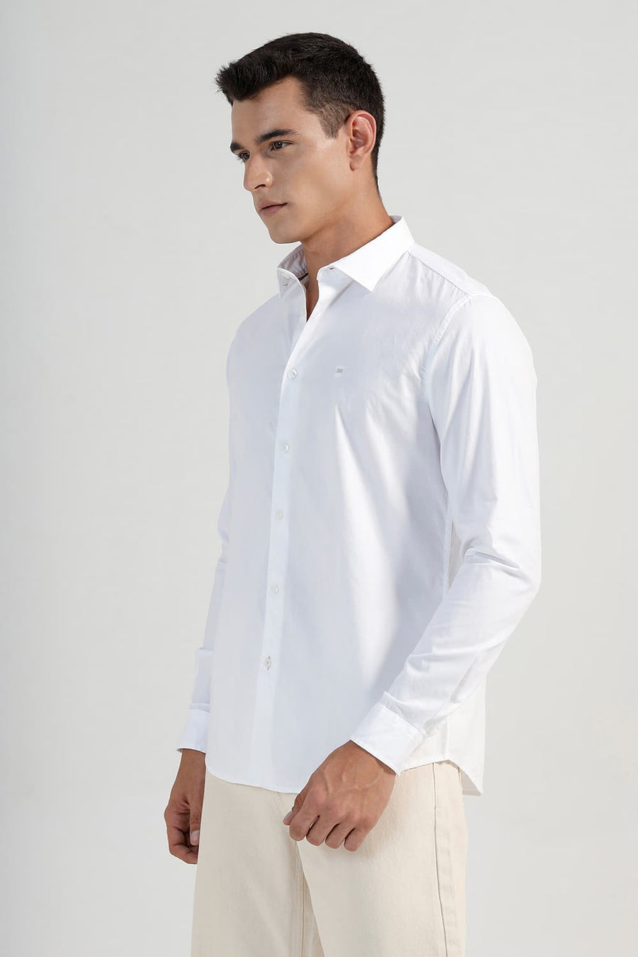 BASICS SLIM FIT BRILLIANT WHITE COTTON OXFORD SHIRT