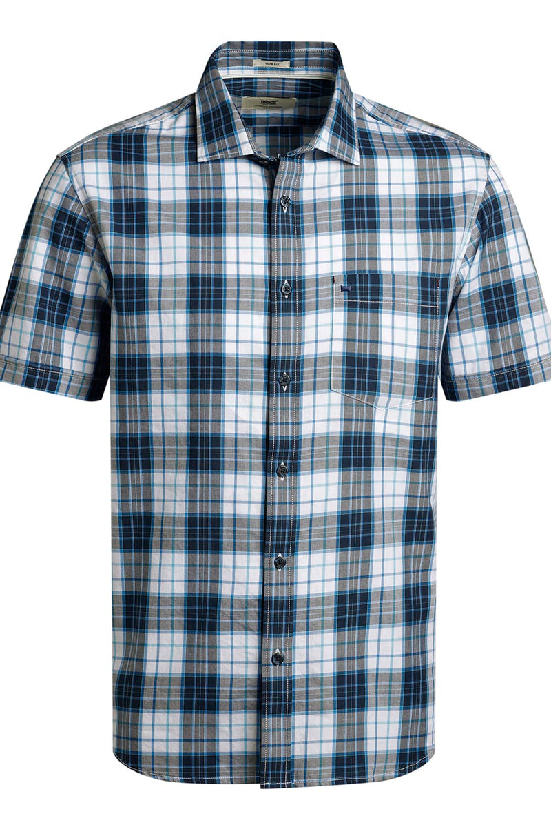 SLIM FIT TWILL CHECKS HALFSLEEVES SHIRT