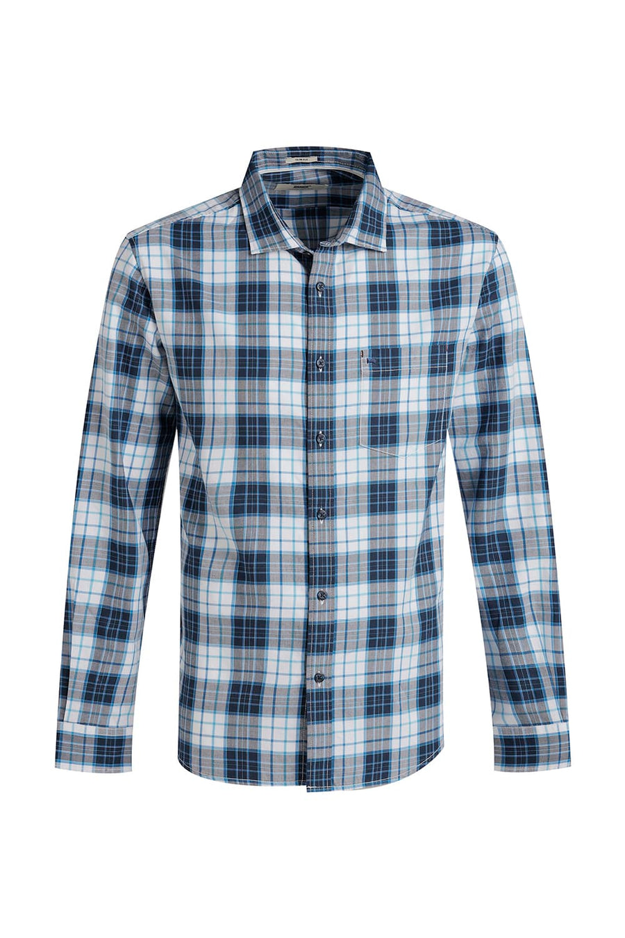 BASICS SLIM FIT POND BLUE TWILL CHECKS SHIRT