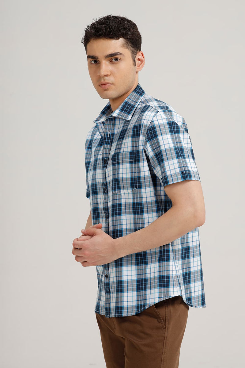 SLIM FIT TWILL CHECKS HALFSLEEVES SHIRT