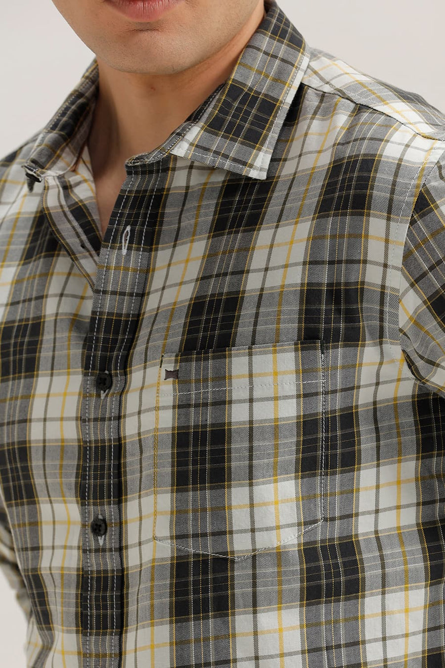 BASICS SLIM FIT OLIVE BAMBOO TWILL CHECKS SHIRT