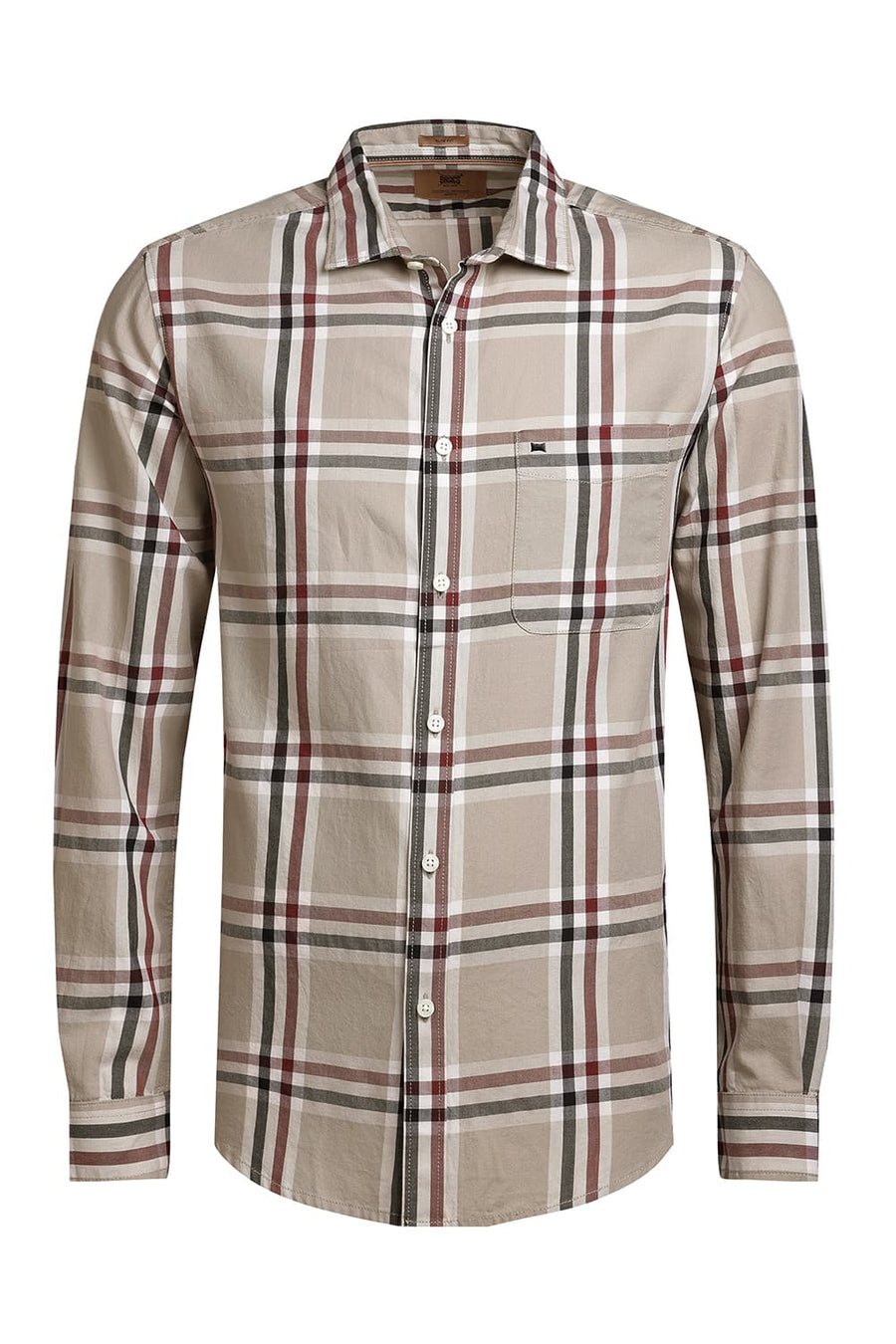BASICS SLIM FIT FEATHER KHAKI TWILL CHECKS SHIRT