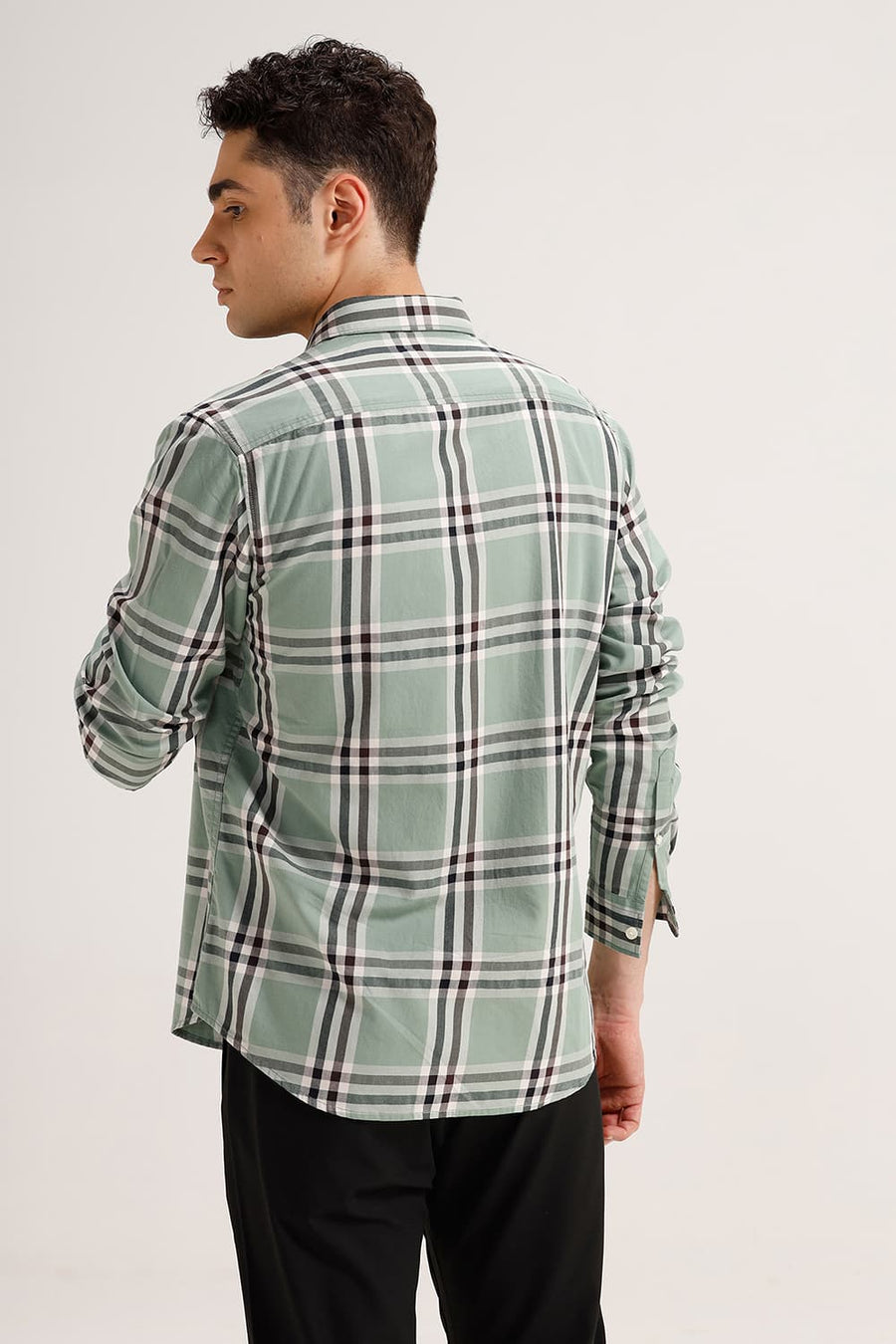 BASICS SLIM FIT TADE GREEN TWILL CHECKS SHIRT