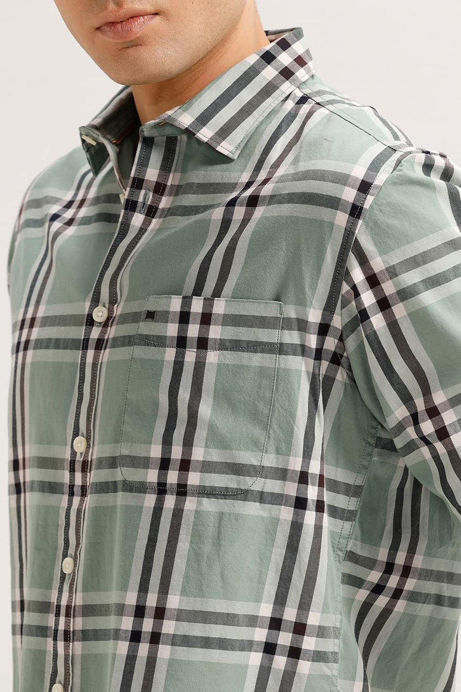 BASICS SLIM FIT TADE GREEN TWILL CHECKS SHIRT