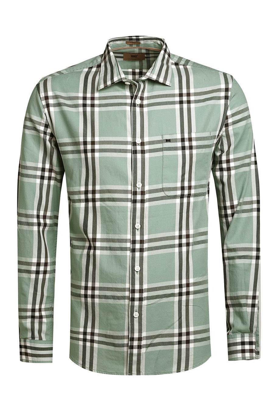 BASICS SLIM FIT TADE GREEN TWILL CHECKS SHIRT