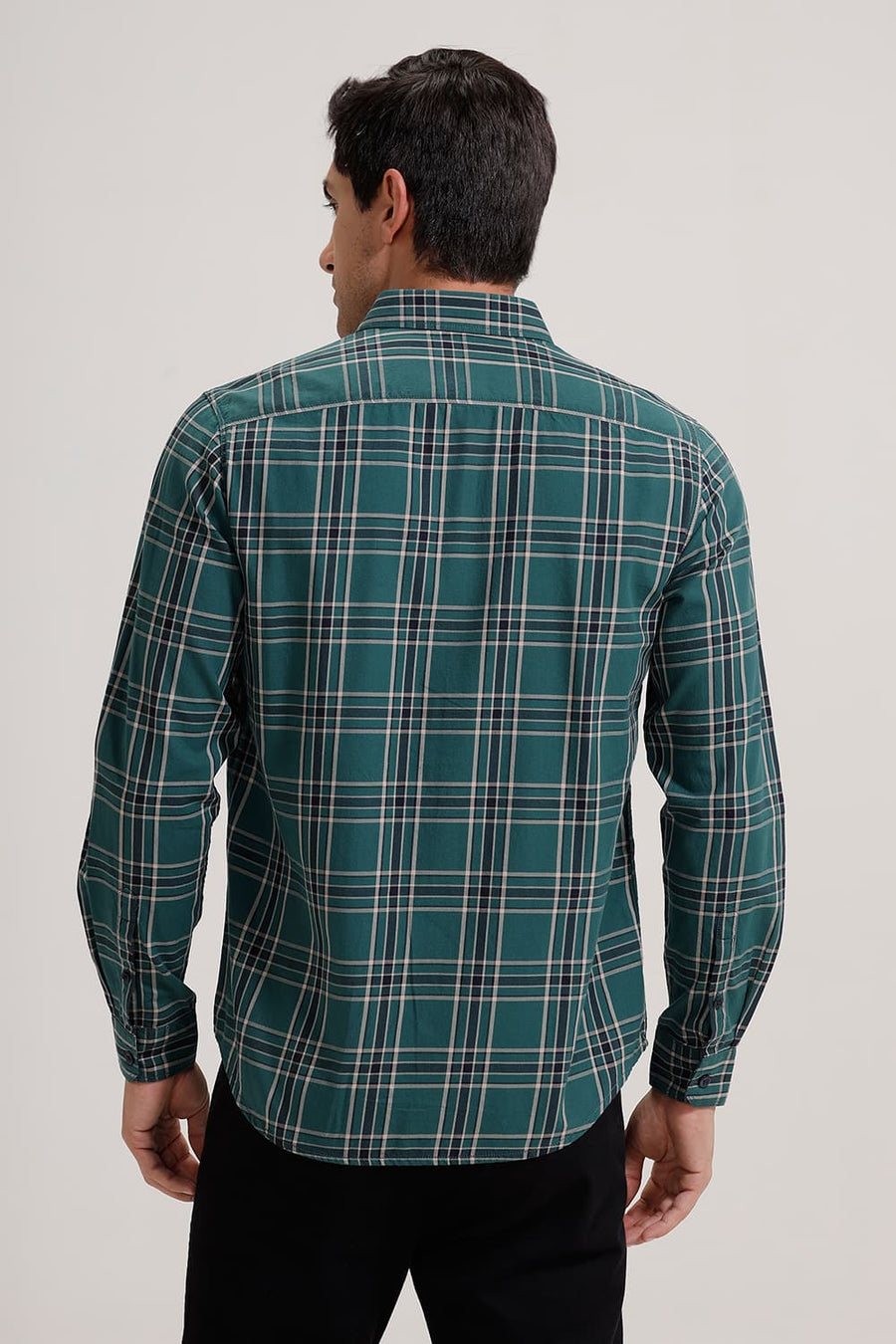 BASICS SLIM FIT GREEN IVY TWILL CHECKS SHIRT