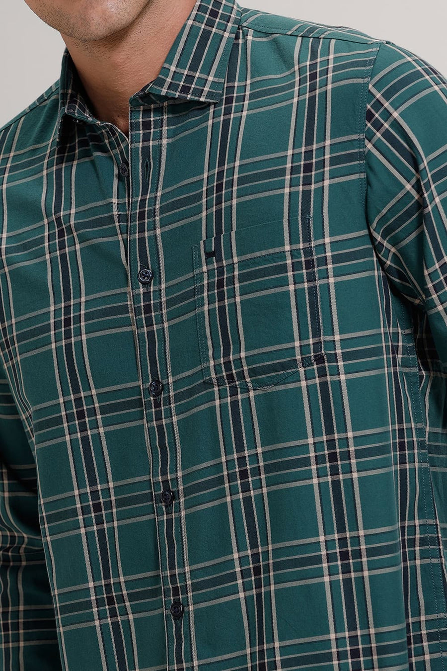 BASICS SLIM FIT GREEN IVY TWILL CHECKS SHIRT