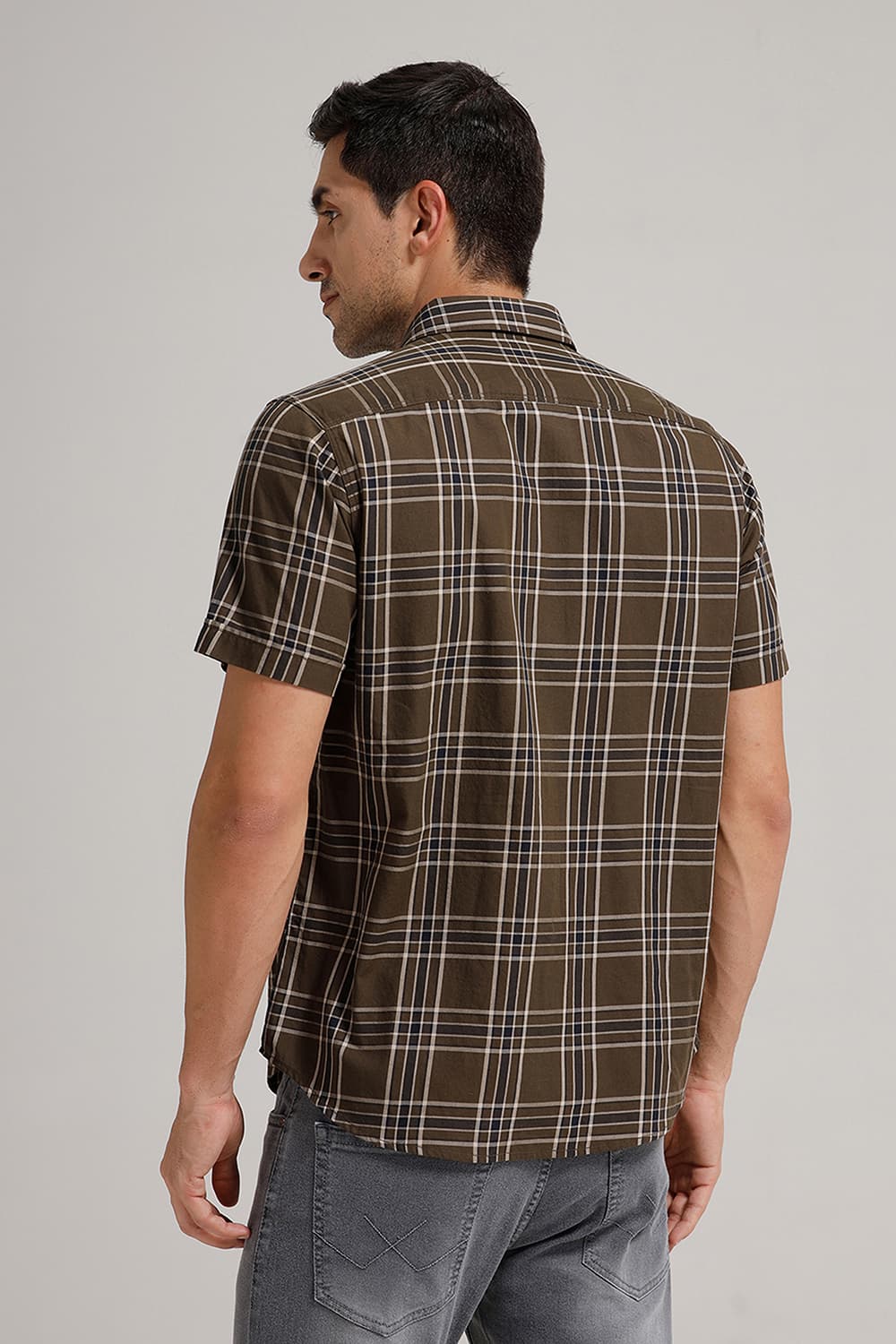 SLIM FIT TWILL CHECKS HALFSLEEVES SHIRT