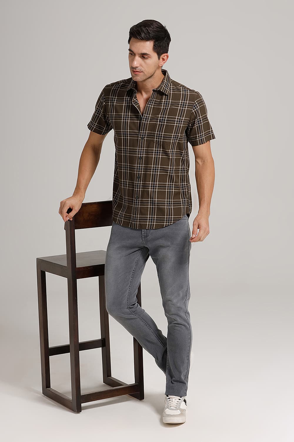 SLIM FIT TWILL CHECKS HALFSLEEVES SHIRT