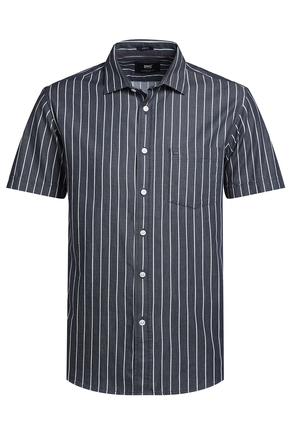 SLIM FIT TWILL STRIPE HALFSLEEVES SHIRT