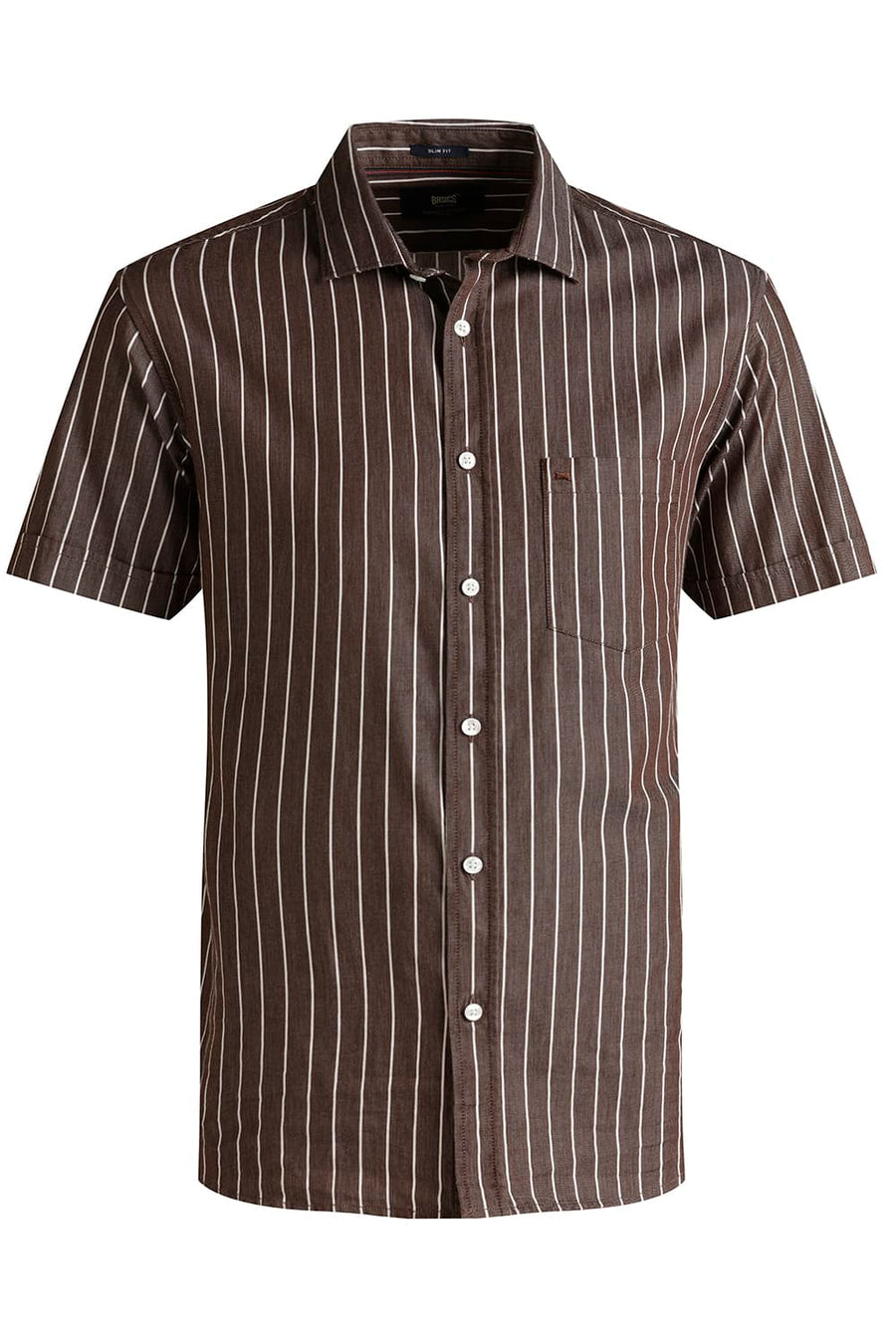 BASICS SLIM FIT MAROON BEANS TWILL STRIPE HALFSLEEVES SHIRT
