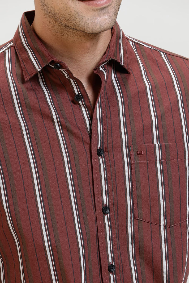 SLIM FIT TWILL STRIPE HALFSLEEVES SHIRT