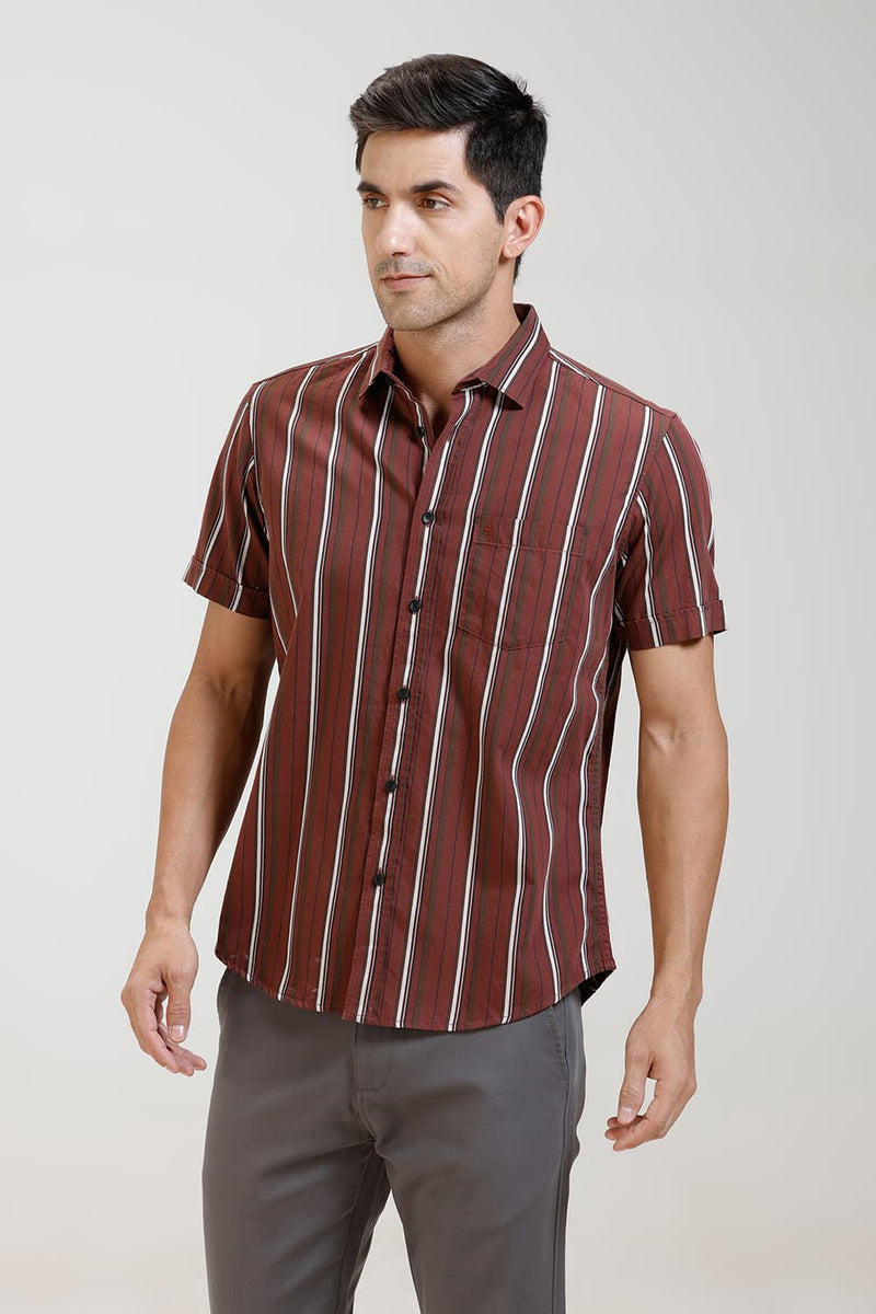 SLIM FIT TWILL STRIPE HALFSLEEVES SHIRT