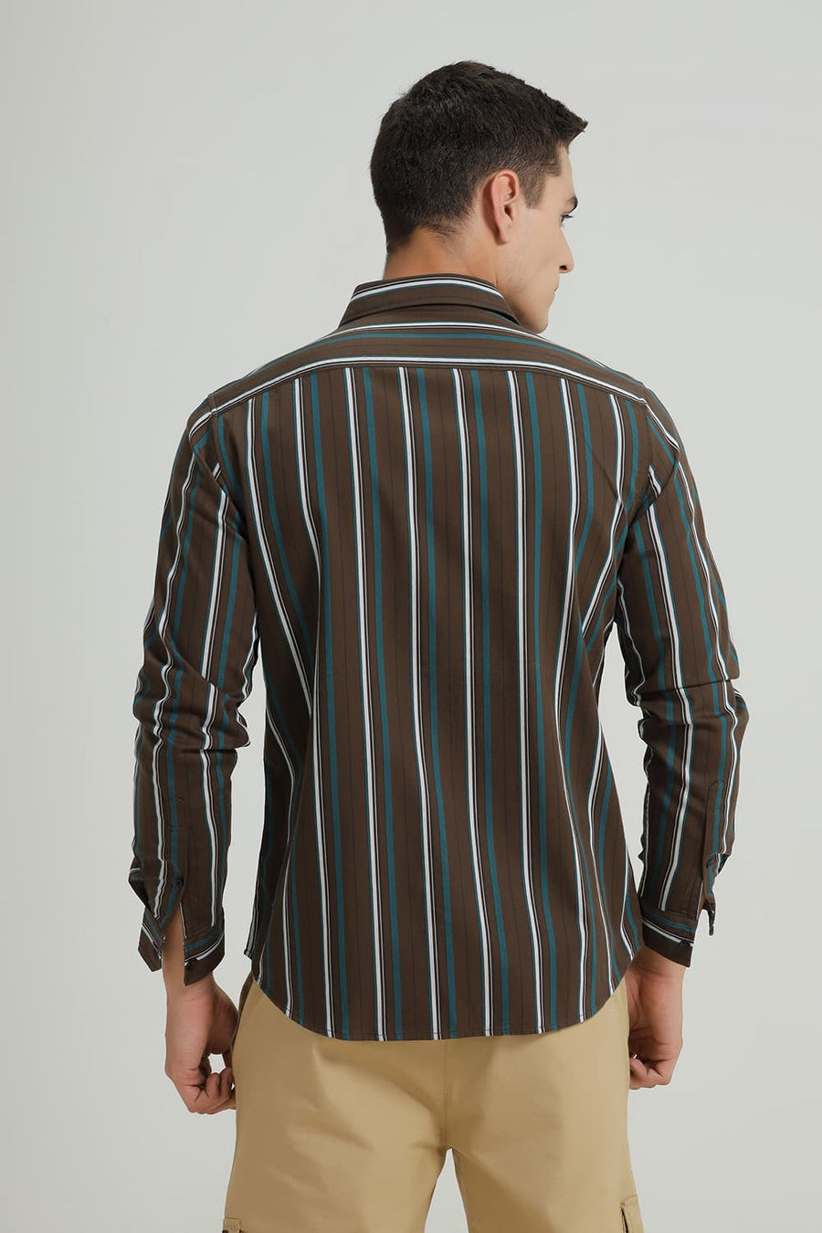 BASICS SLIM FIT DEEP OLIVE TWILL STRIPE SHIRT