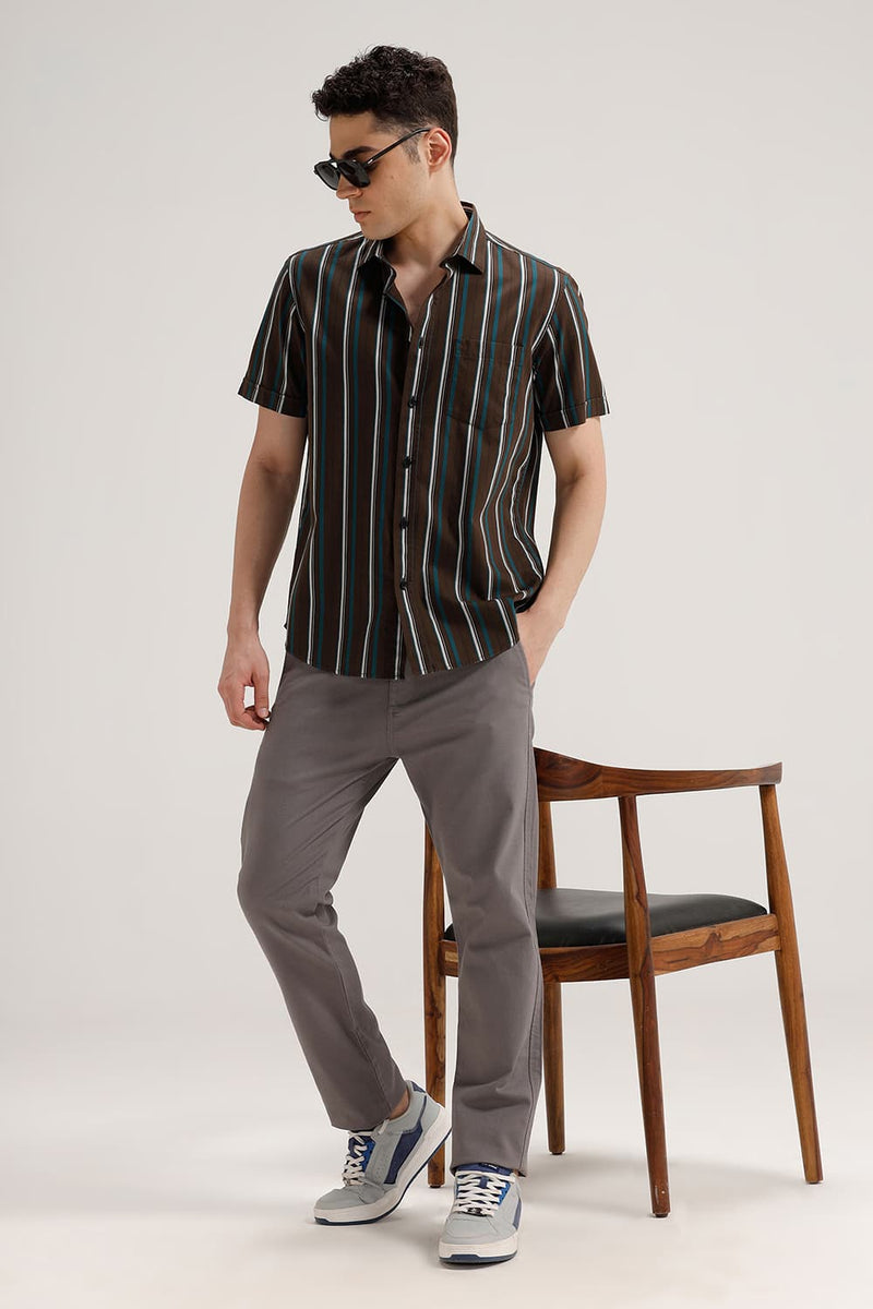 SLIM FIT TWILL STRIPE HALFSLEEVES SHIRT