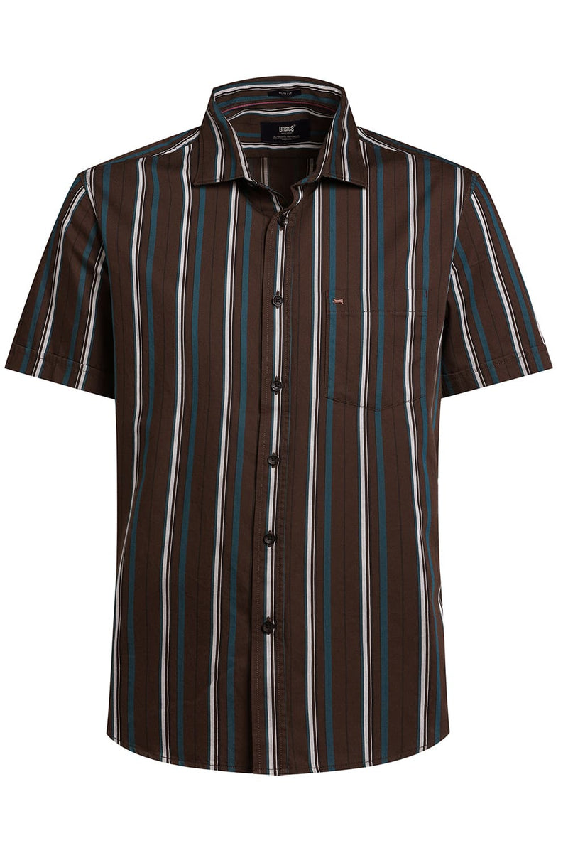 SLIM FIT TWILL STRIPE HALFSLEEVES SHIRT