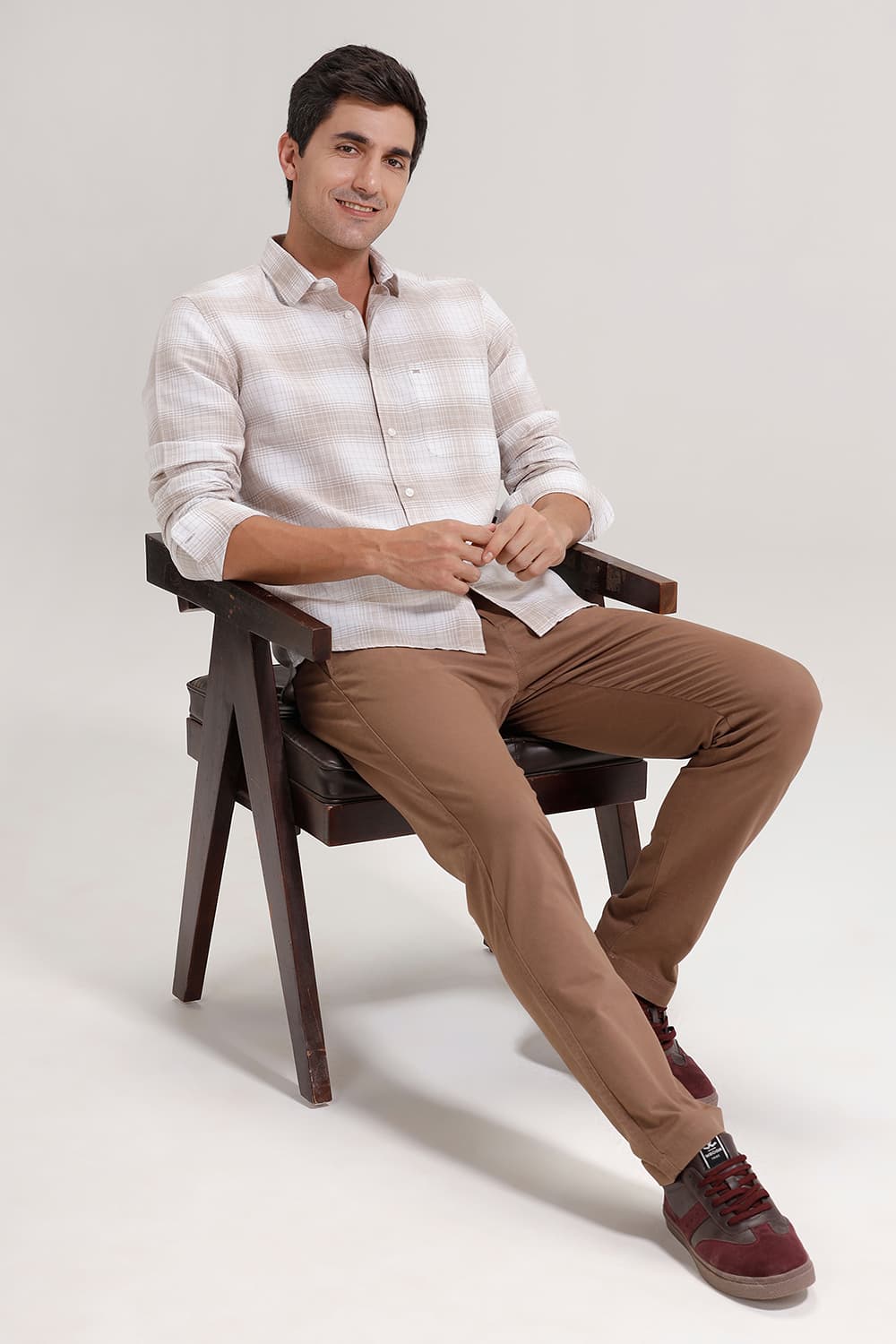 SLIM FIT COTTON LINEN CHECKS SHIRT