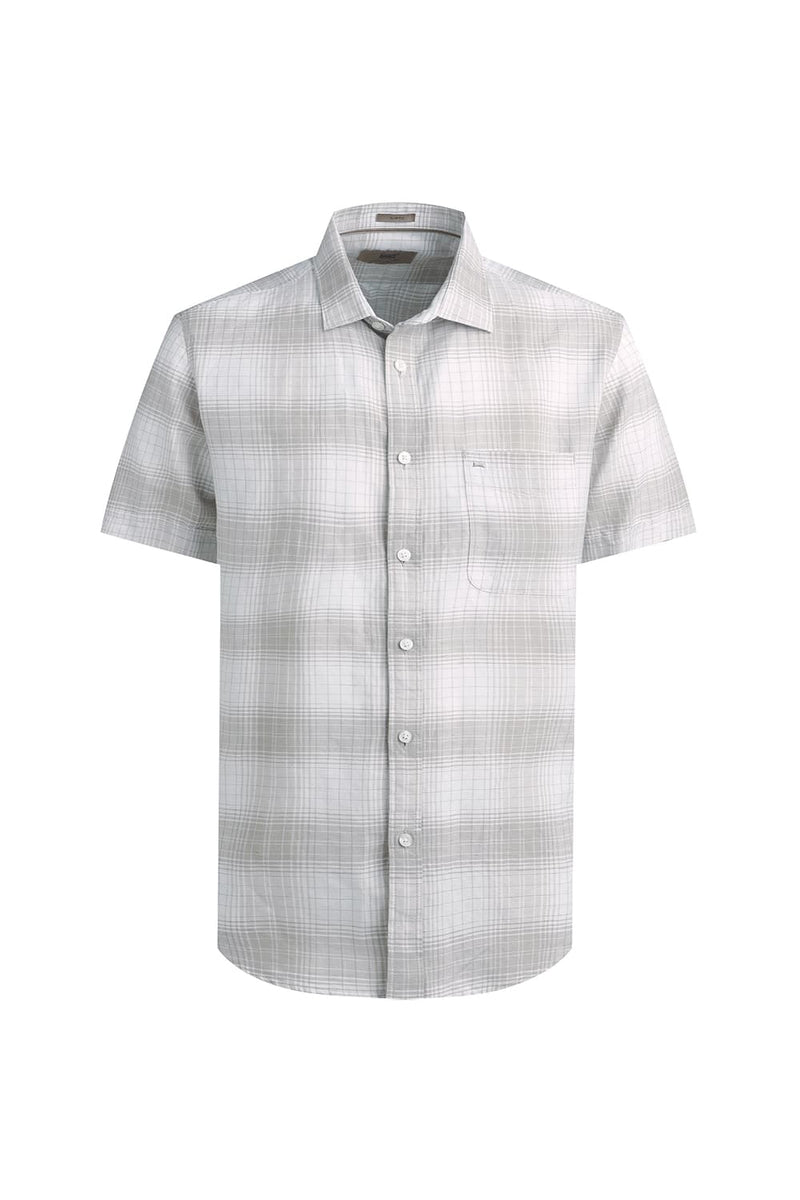 SLIM FIT COTTON LINEN CHECKS HALFSLEEVES SHIRT