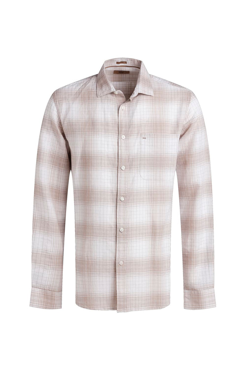 SLIM FIT COTTON LINEN CHECKS SHIRT