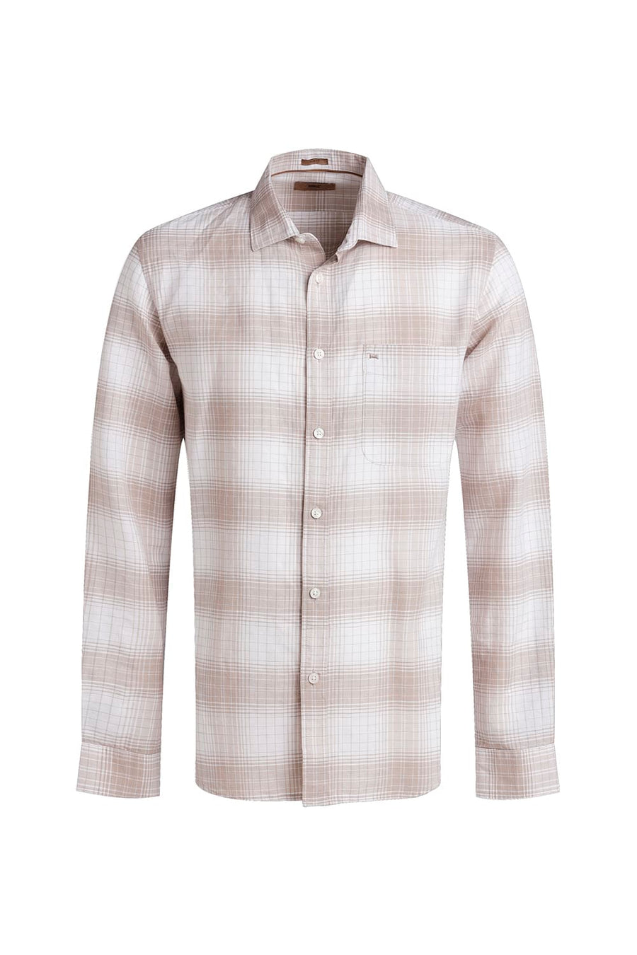 BASICS SLIM FIT WHITE GINGER COTTON LINEN CHECKS SHIRT
