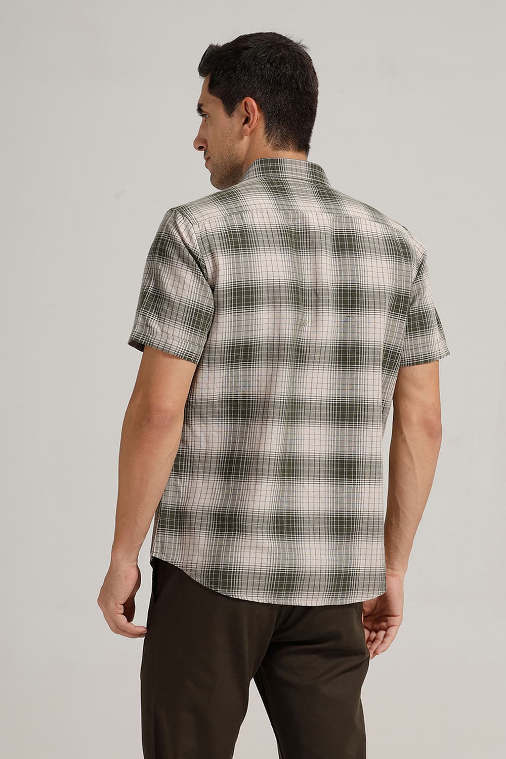 SLIM FIT COTTON LINEN CHECKS HALFSLEEVES SHIRT