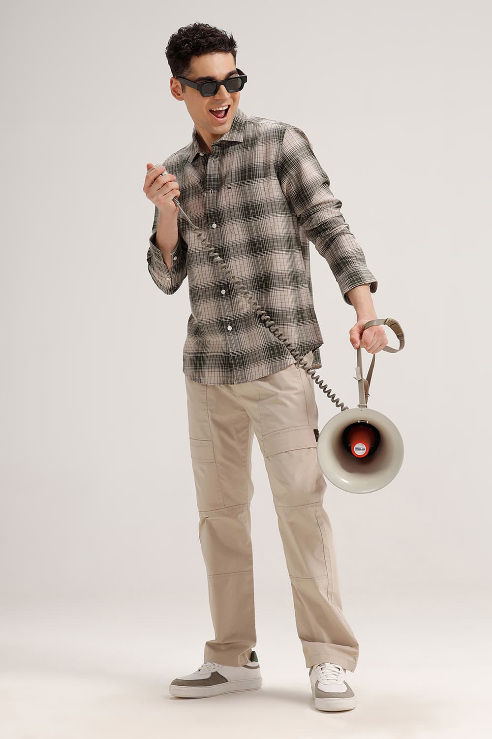 SLIM FIT COTTON LINEN CHECKS SHIRT