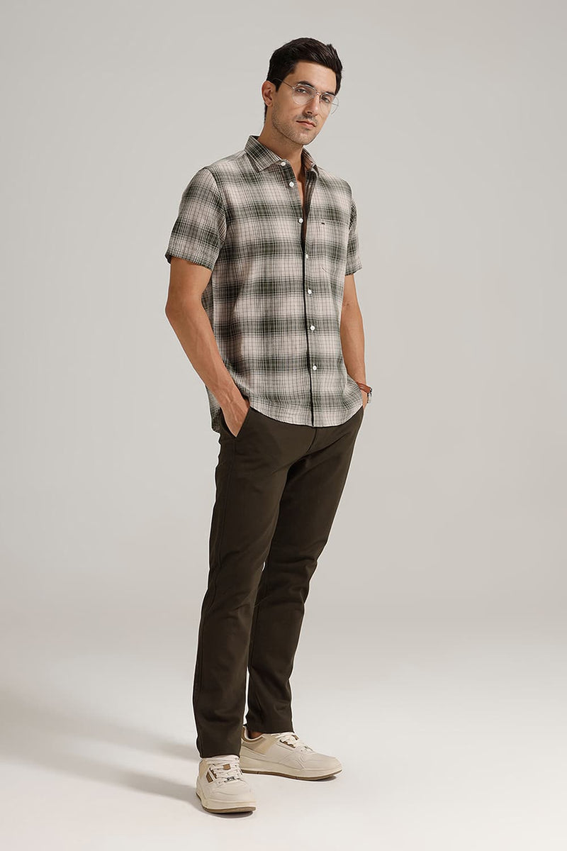 SLIM FIT COTTON LINEN CHECKS HALFSLEEVES SHIRT