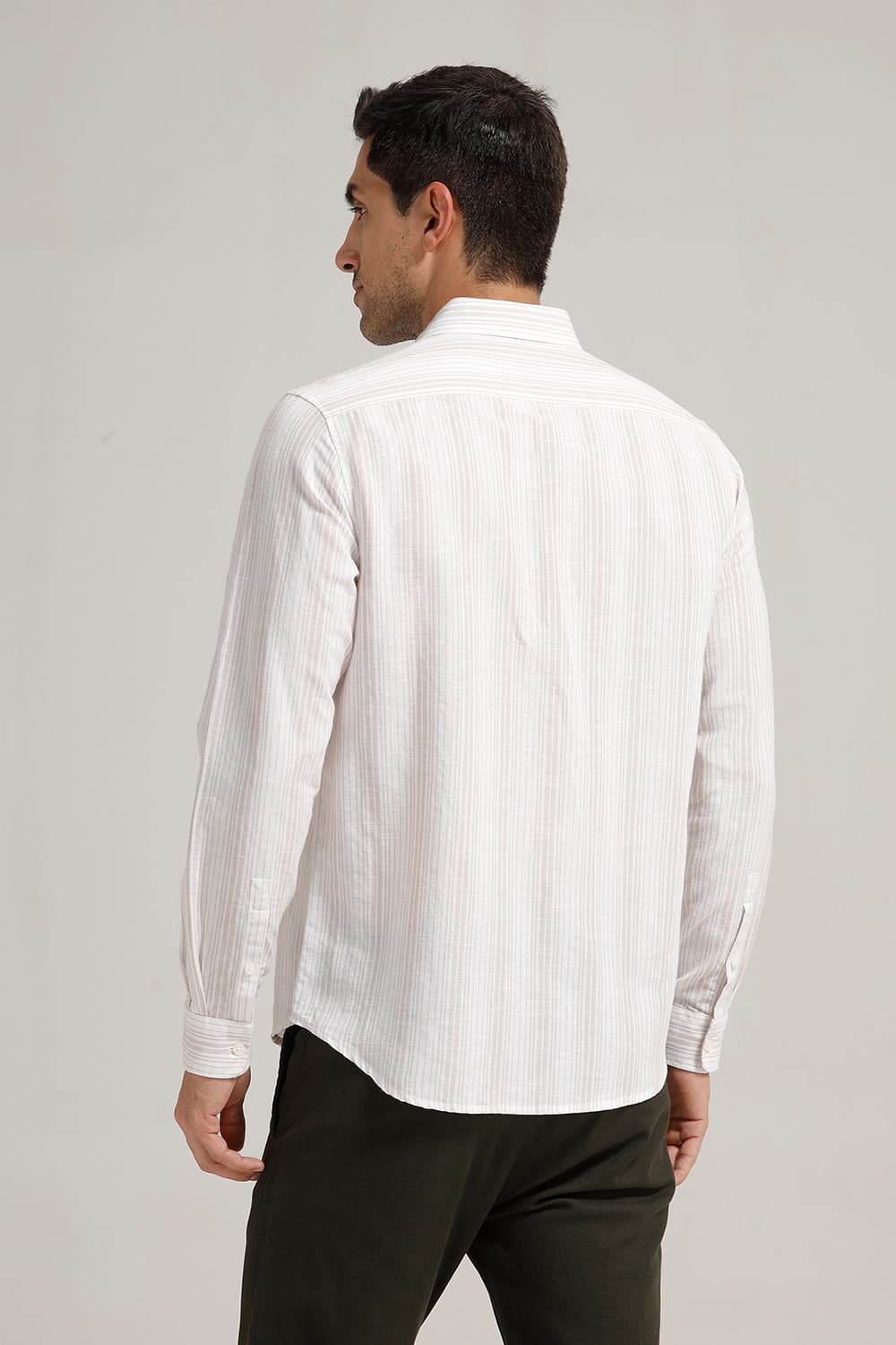SLIM FIT COTTON LINEN STRIPE SHIRT