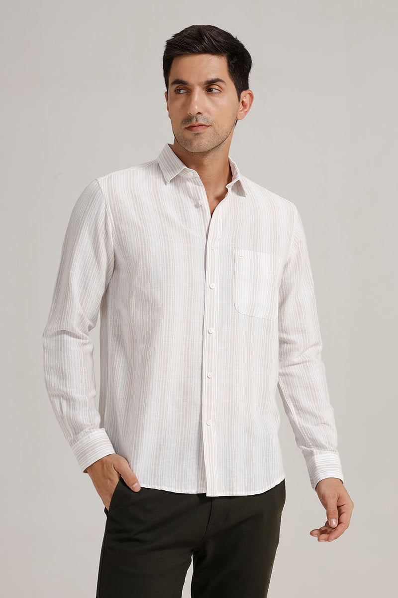 SLIM FIT COTTON LINEN STRIPE SHIRT
