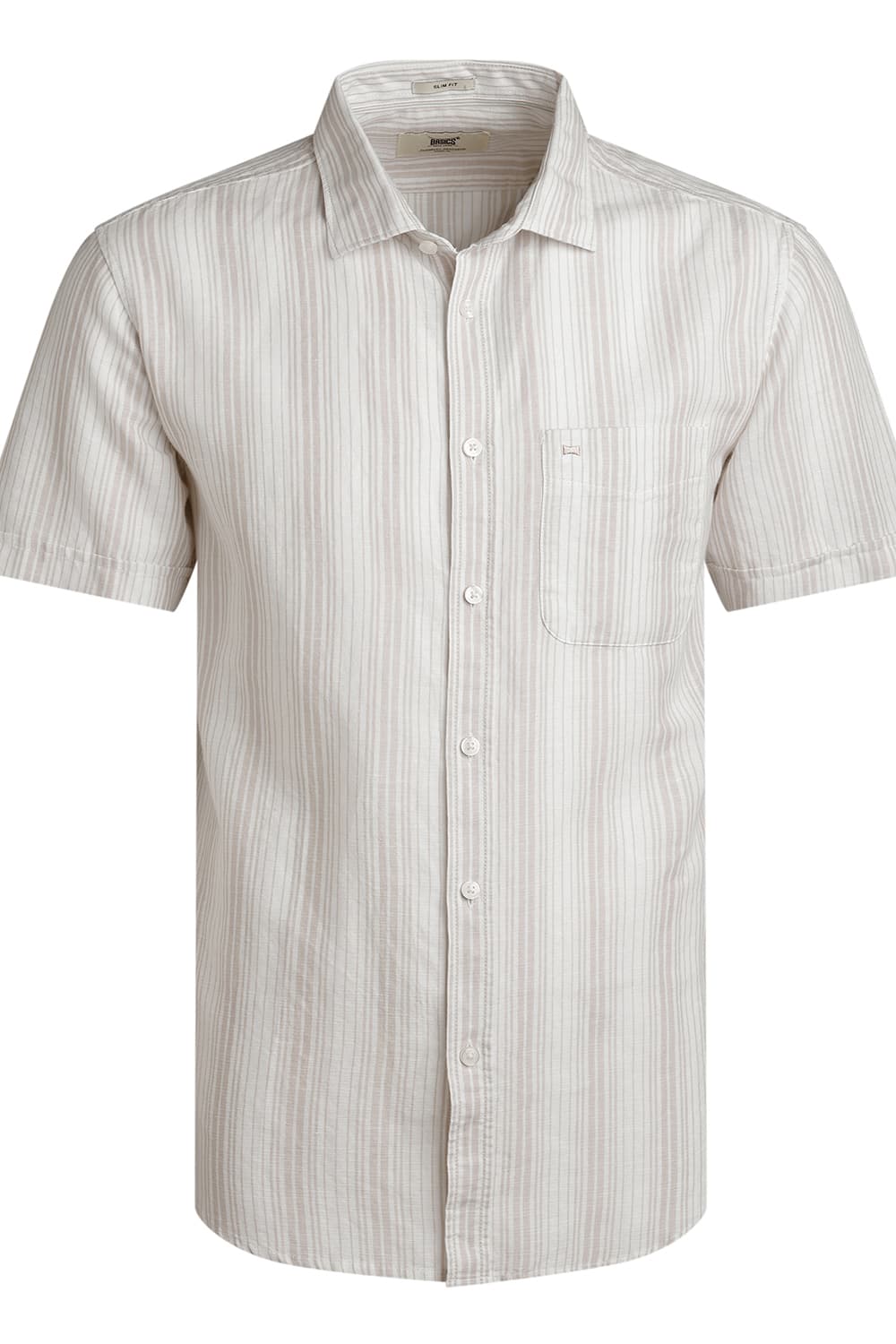 SLIM FIT COTTON LINEN STRIPE HALFSLEEVES SHIRT