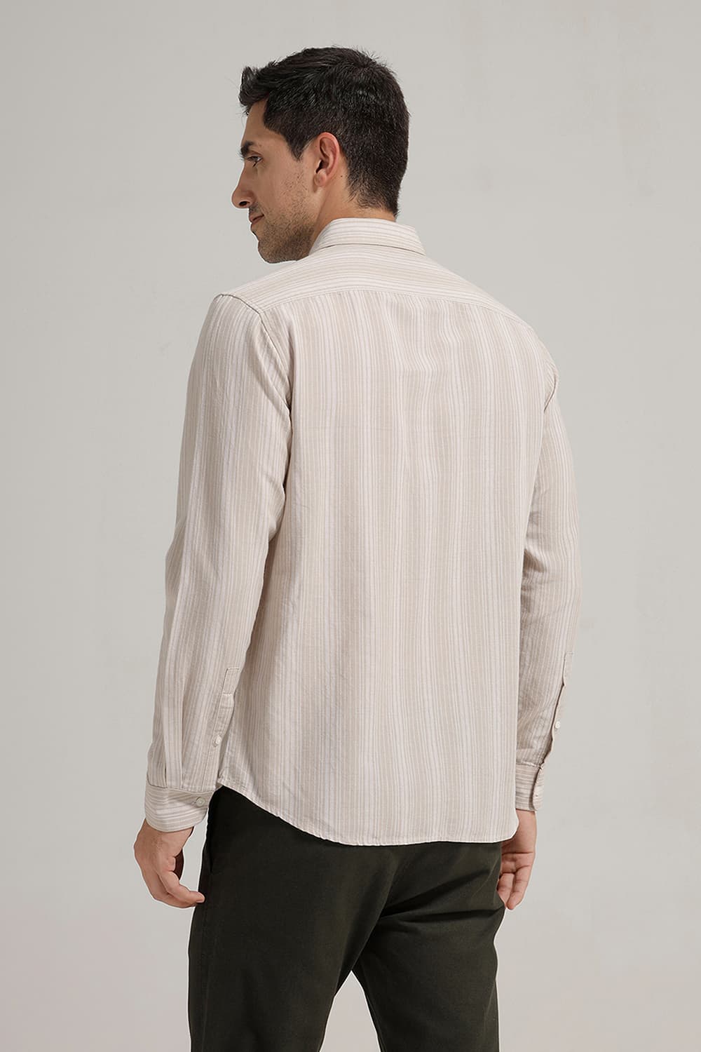 SLIM FIT COTTON LINEN STRIPE SHIRT