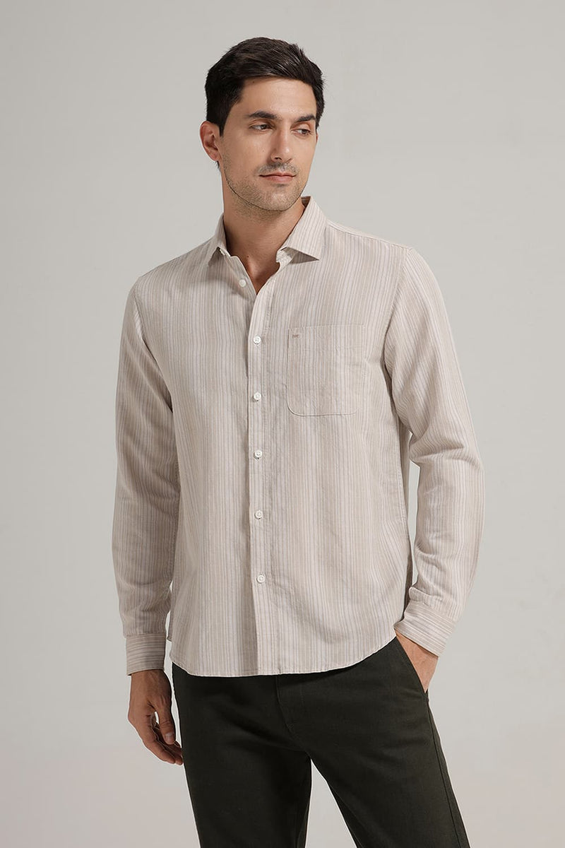 SLIM FIT COTTON LINEN STRIPE SHIRT