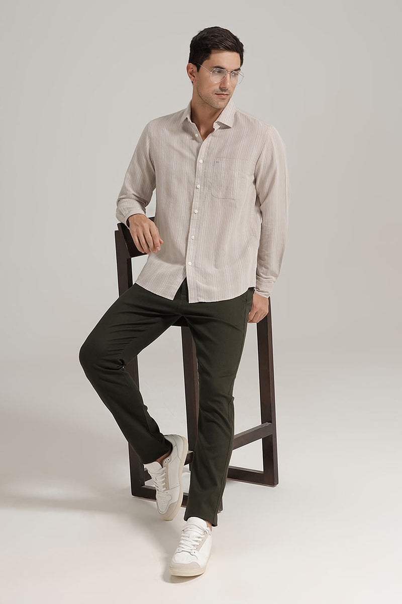 SLIM FIT COTTON LINEN STRIPE SHIRT