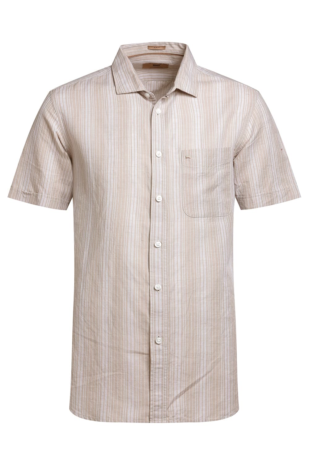 SLIM FIT COTTON LINEN STRIPE HALFSLEEVES SHIRT