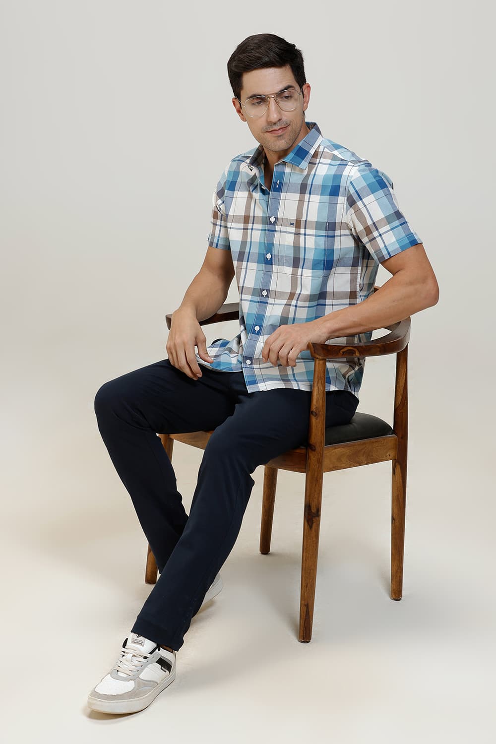 SLIM FIT COTTON CHECKS HALFSLEEVES SHIRT