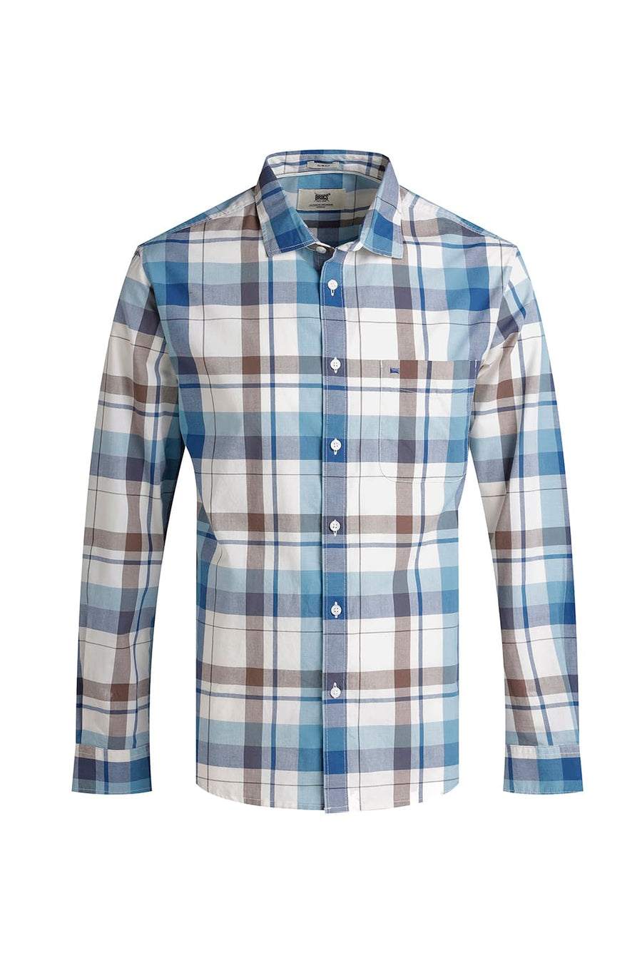 BASICS SLIM FIT COBALT BLUE COTTON CHECKS SHIRT