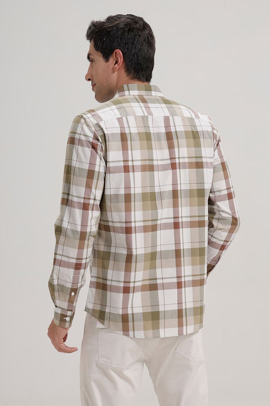 BASICS SLIM FIT OLIVE CHIVE COTTON CHECKS SHIRT