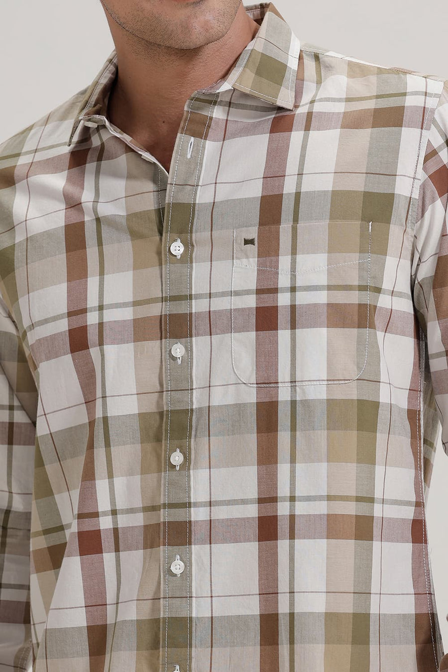 BASICS SLIM FIT OLIVE CHIVE COTTON CHECKS SHIRT
