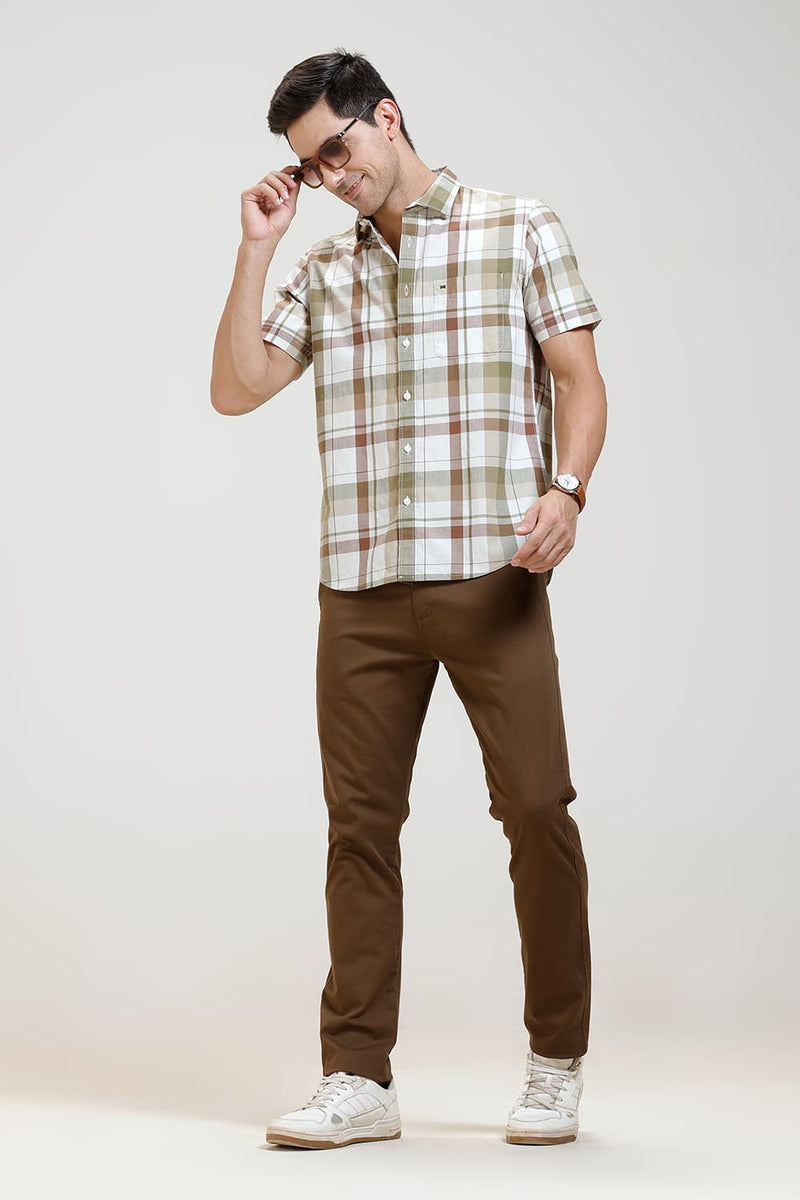 SLIM FIT COTTON CHECKS HALFSLEEVES SHIRT
