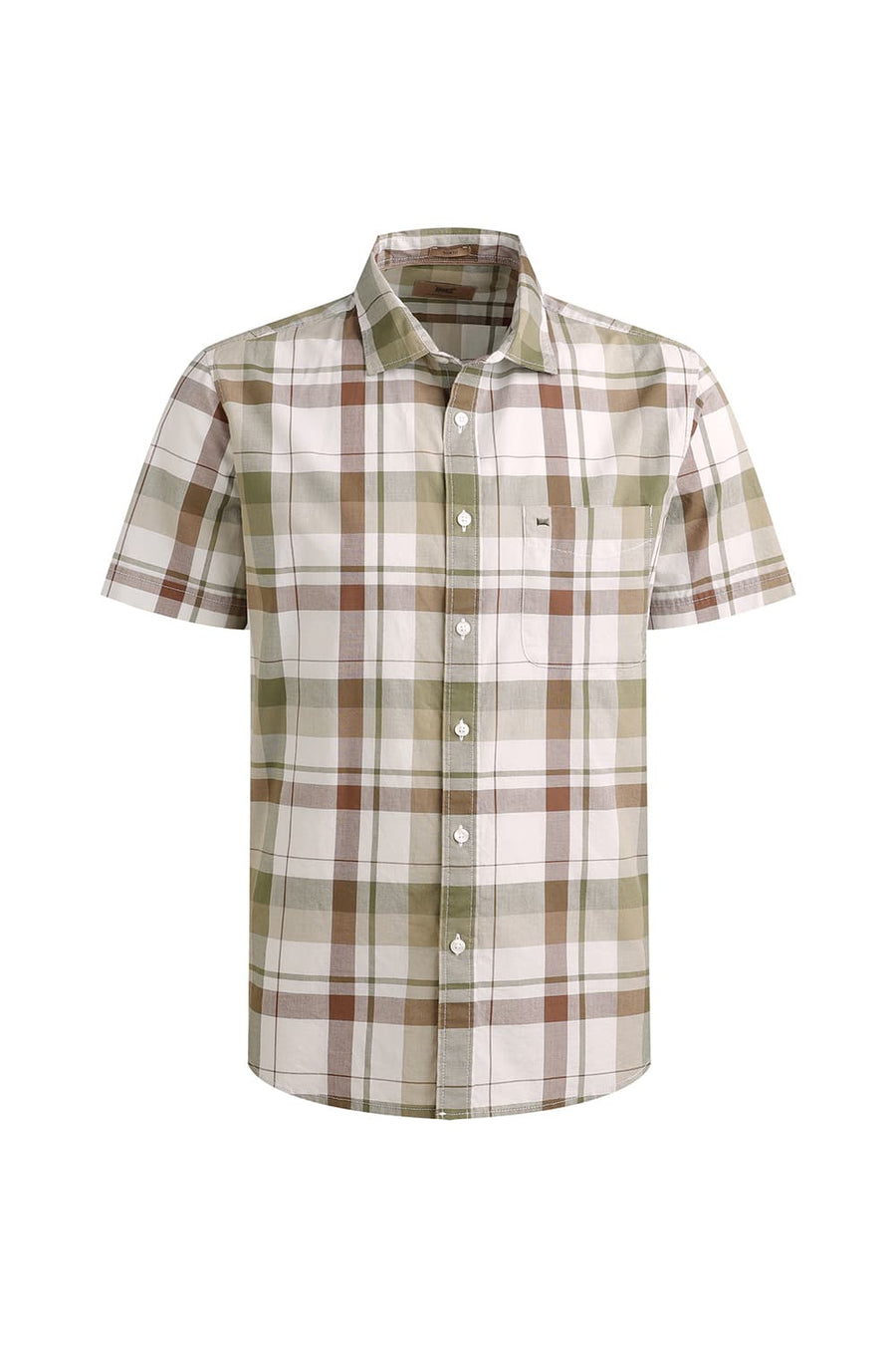 BASICS SLIM FIT OLIVE CHIVE COTTON CHECKS HALFSLEEVES SHIRT